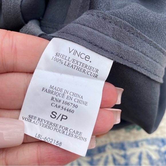 Vince Suede Leather Short Sleeve Top Blouse Gray Size Small - Picture 6 of 8